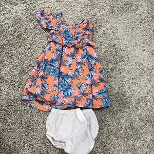 Rare Editions Orange and Blue Floral Dress with Bloomers